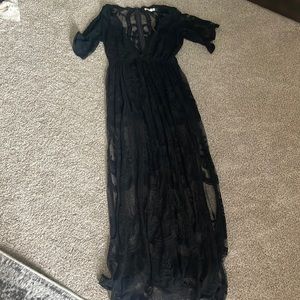 Black lace romper maxi dress. Size s